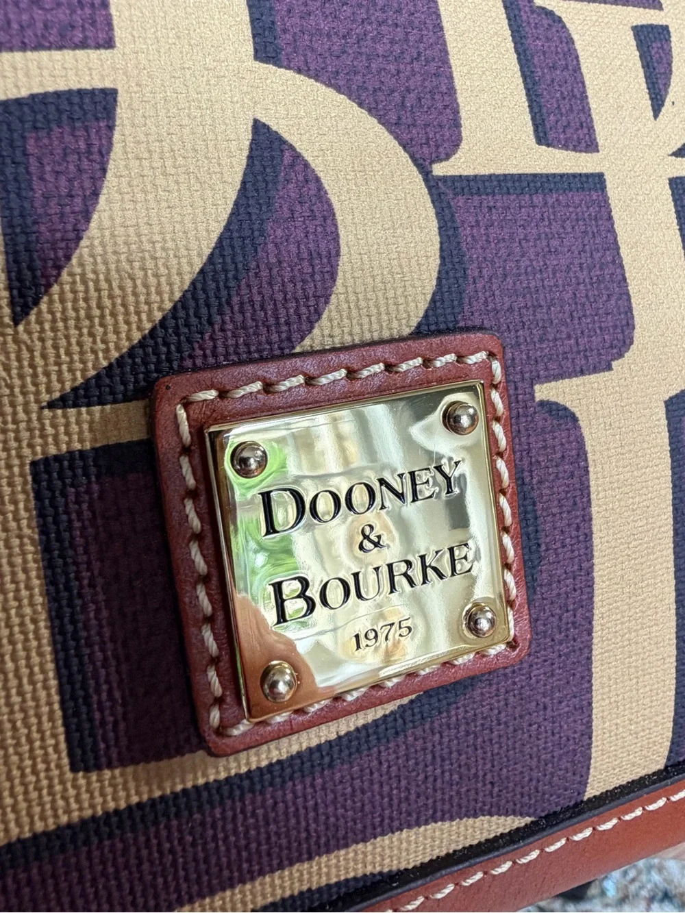 Dooney & Bourke Preppy Plum & British Tan DB Monogram Domed Satchel‎ NWT